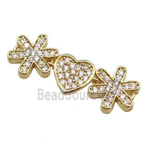 copper heart connector pave zircon, gold plated