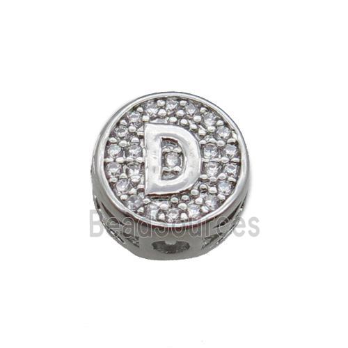 copper beads pave zircon, letter, platinum plated