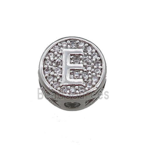 copper beads pave zircon, letter, platinum plated