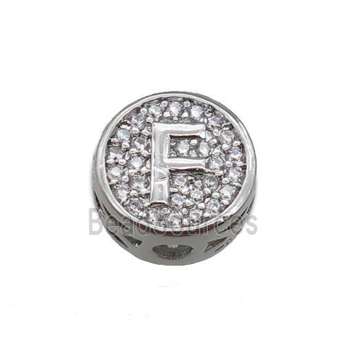 copper beads pave zircon, letter, platinum plated