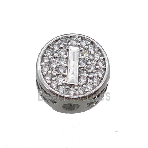 copper beads pave zircon, letter, platinum plated