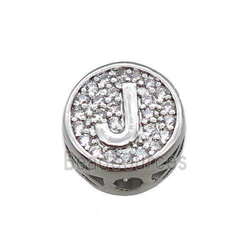 copper beads pave zircon, letter, platinum plated