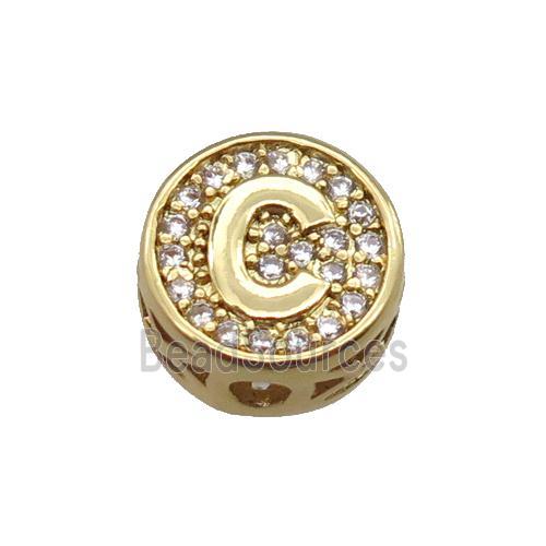 copper beads pave zircon, letter, gold plated