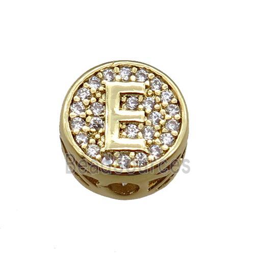 copper beads pave zircon, letter, gold plated