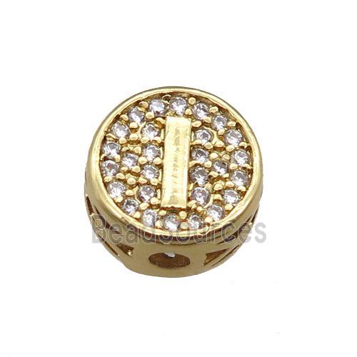 copper beads pave zircon, letter, gold plated