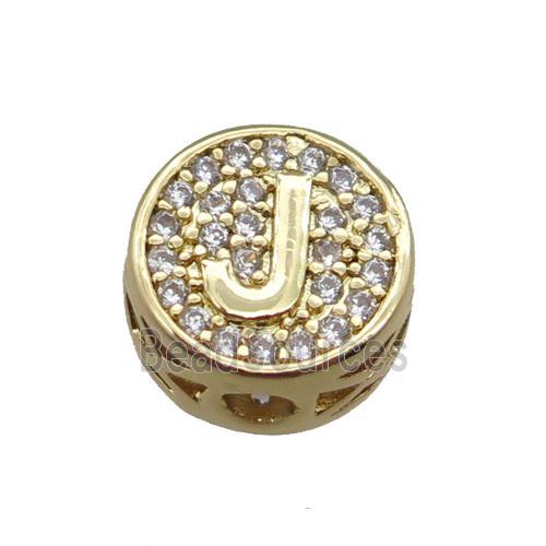 copper beads pave zircon, letter, gold plated