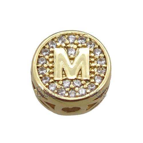 copper beads pave zircon, letter, gold plated