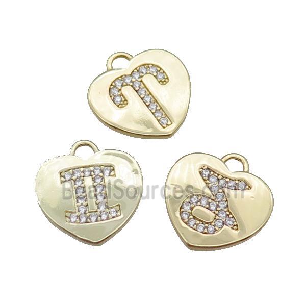 copper heart pendant pave zircon, mix zodiac, gold plated