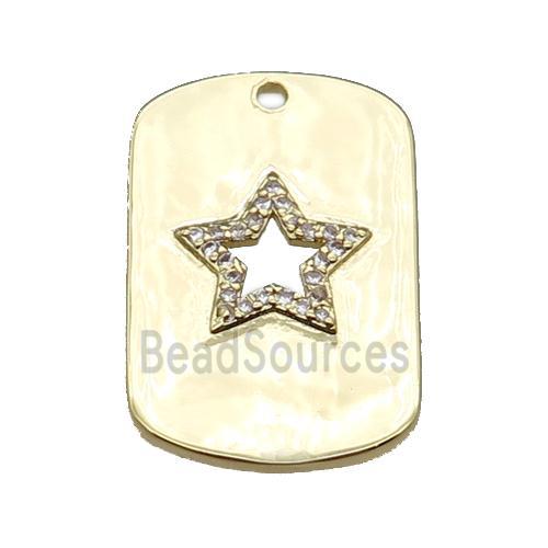 copper rectangle pendant pave zircon with star, gold plated