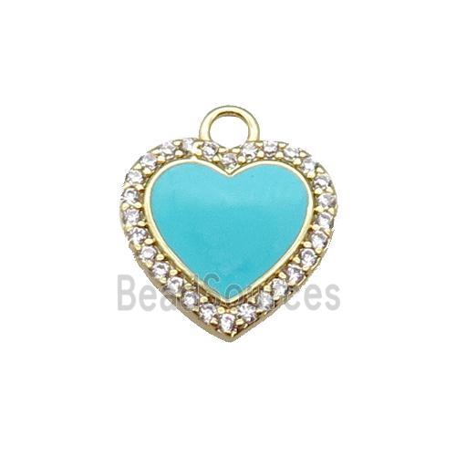 copper heart pendant pave zircon, enameled, gold plated