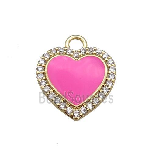 copper heart pendant pave zircon, pink enameled, gold plated