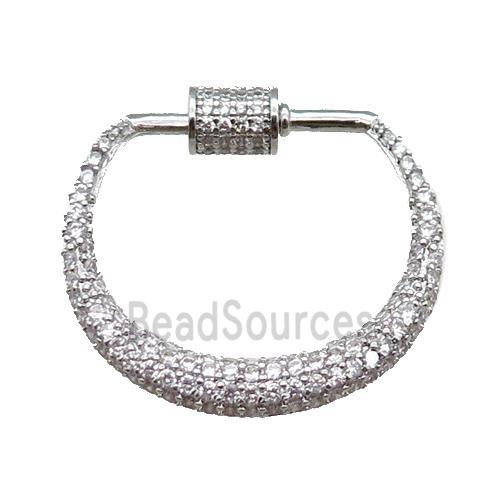 copper carabiner clasp paved zircon, platinum plated