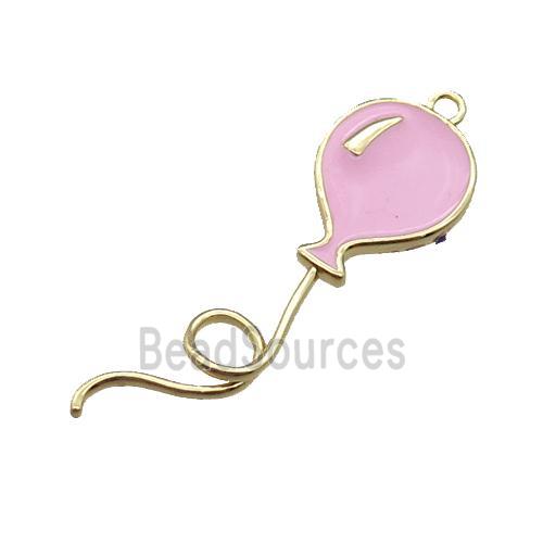 copper ballon pendant, pink enameled, gold plated