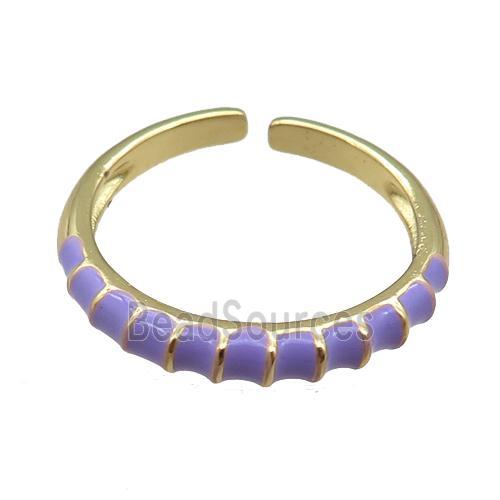 copper Rings, purple enameled, adjustable, gold plated