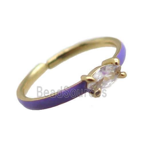 copper Rings, purple enameled, adjustable, gold plated