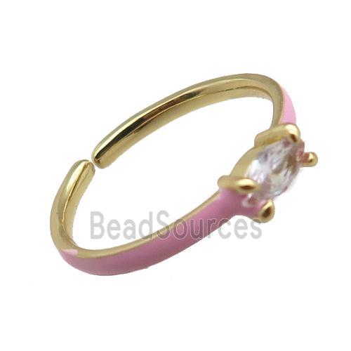 copper Rings, pink enameled, adjustable, gold plated