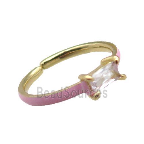 copper Rings, pink enameled, adjustable, gold plated