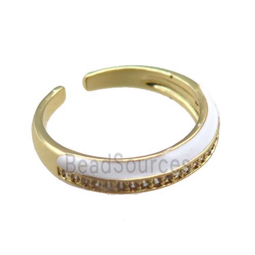 whtie Enameling copper ring pave zircon, gold plated