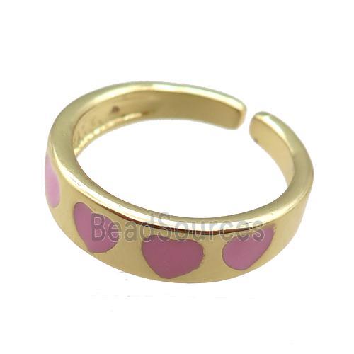 Copper Rings with pink enameling heart, gold plated