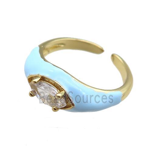 blue Enameling Copper Ring pave zircon, adjustable, gold plated