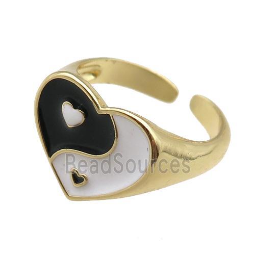 Copper Rings with enameled heart, adjustable, gold plated