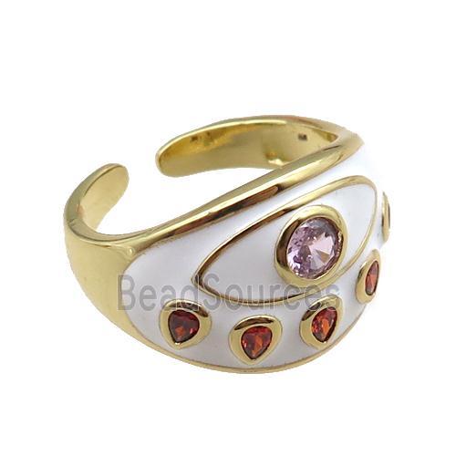 copper rings with white enameled, adjustable, gold plated