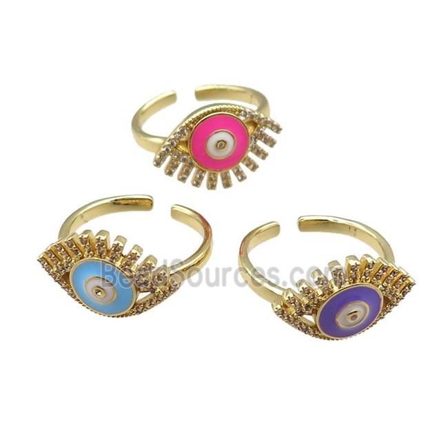 mix copper rings with enameled evil eye, adjustable, gold plated