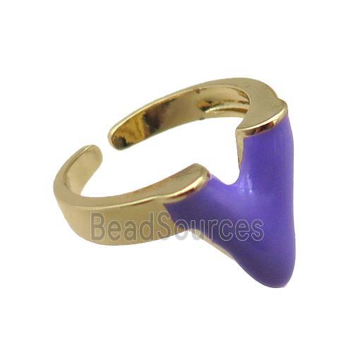 copper rings with purple enameled, adjustable, gold plated