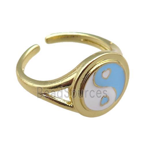 copper rings with enameled, yinyang, adjustable, gold plated