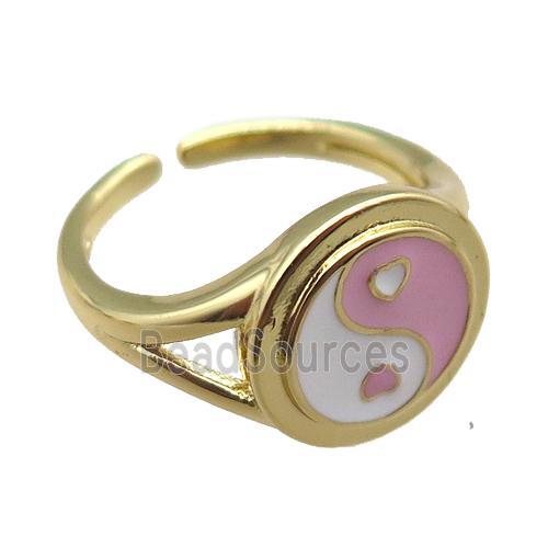 copper rings with enameled, yinyang, adjustable, gold plated