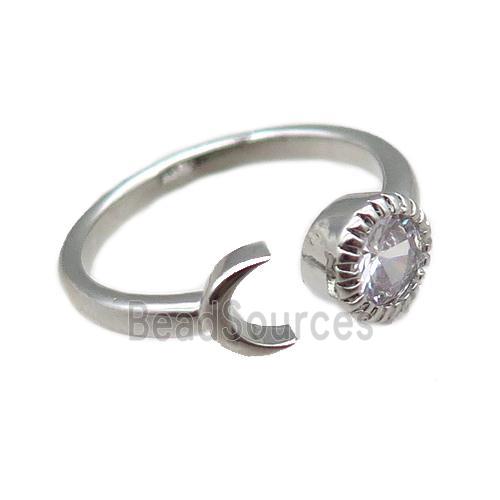 copper rings paved zircon, adjustable, platinum plated