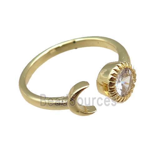 copper rings paved zircon, adjustable, gold plated