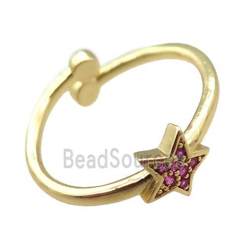 adjustable copper ring with star pave hotpink zircon, gold plated