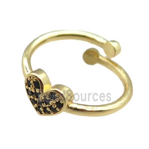 adjustable copper ring with heart pave zircon, gold plated