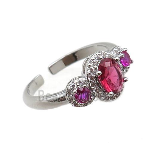 adjustable copper ring pave hotpink zircon, platinum plated