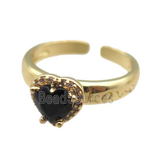 adjustable copper ring with heart pave zircon, gold plated