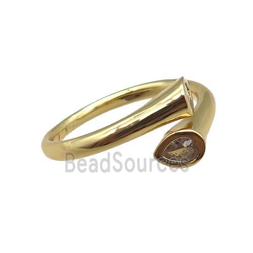 adjustable copper ring pave zircon, gold plated