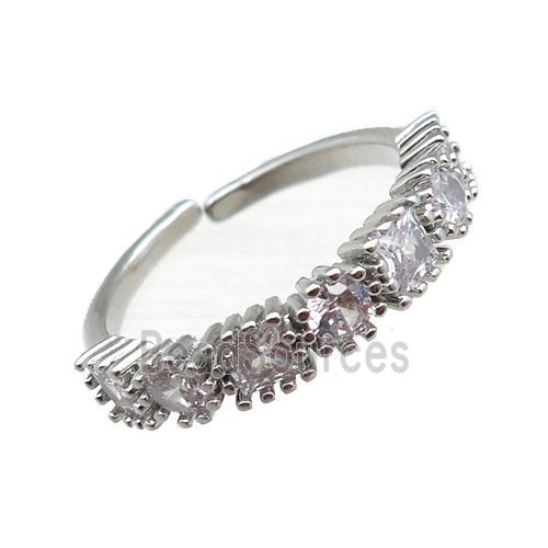 adjustable copper ring pave zircon, platinum plated