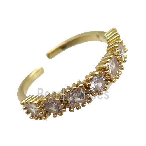 adjustable copper ring pave zircon, gold plated