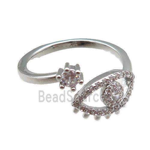 adjustable copper ring pave zircon, eye, platinum plated