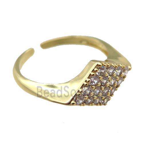 adjustable copper ring pave zircon, gold plated