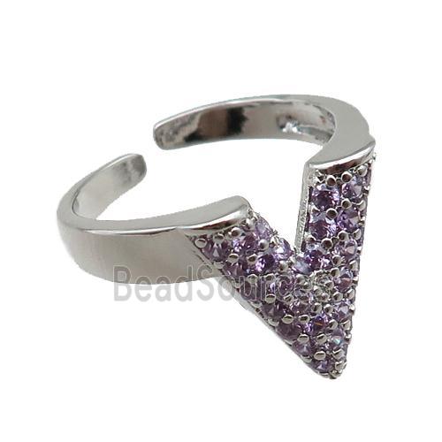 adjustable copper ring pave zircon, platinum plated