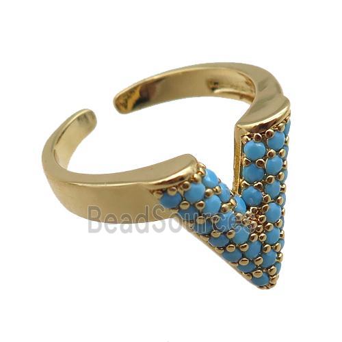 adjustable copper ring pave zircon, gold plated