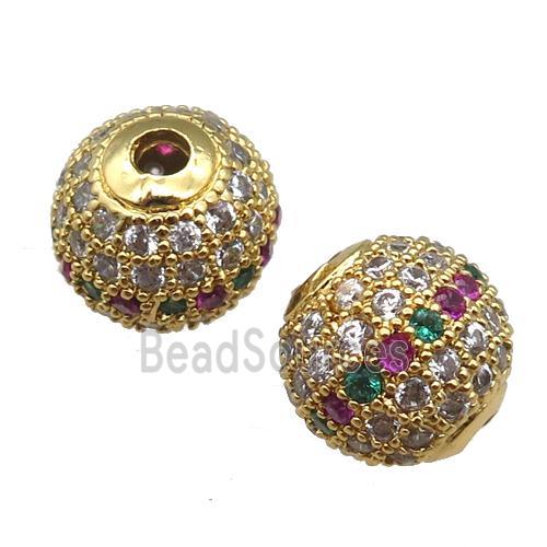 round copper beads paved zircon, gold plated