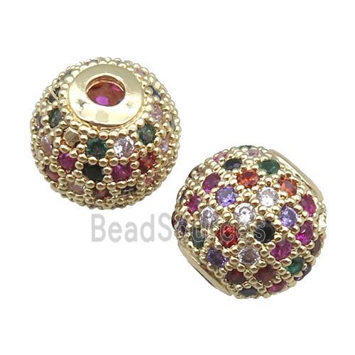 round copper beads paved zircon, gold plated