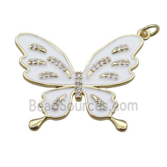 copper butterfly pendant with white enameled, gold plated