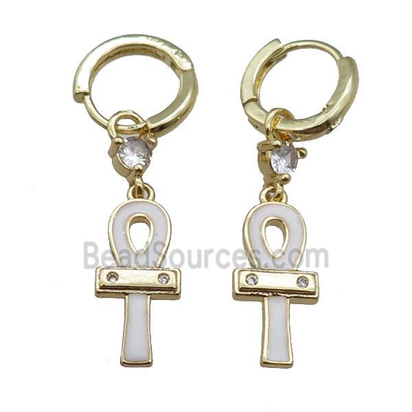 copper hoop earrings with cross, gold plated