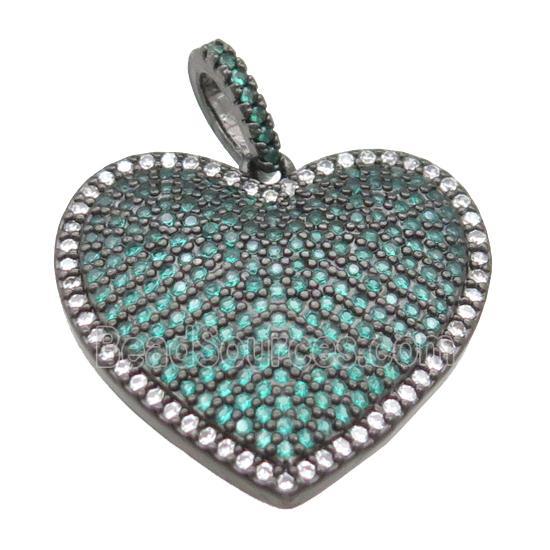 copper heart pendant pave green zircon, black plated