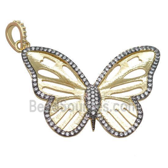 copper butterfly pendant pave zircon, gold plated