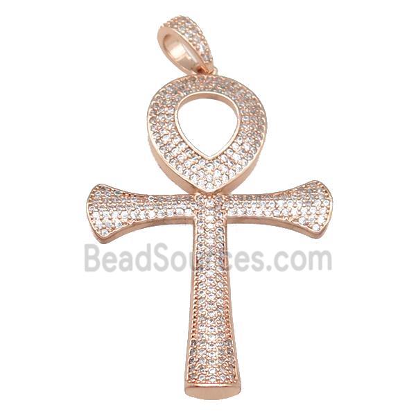 Copper Ankh Cross Pendant Pave Zircon Rose Gold